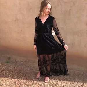 Altar’d State Black Lace long sleeve maxi dress